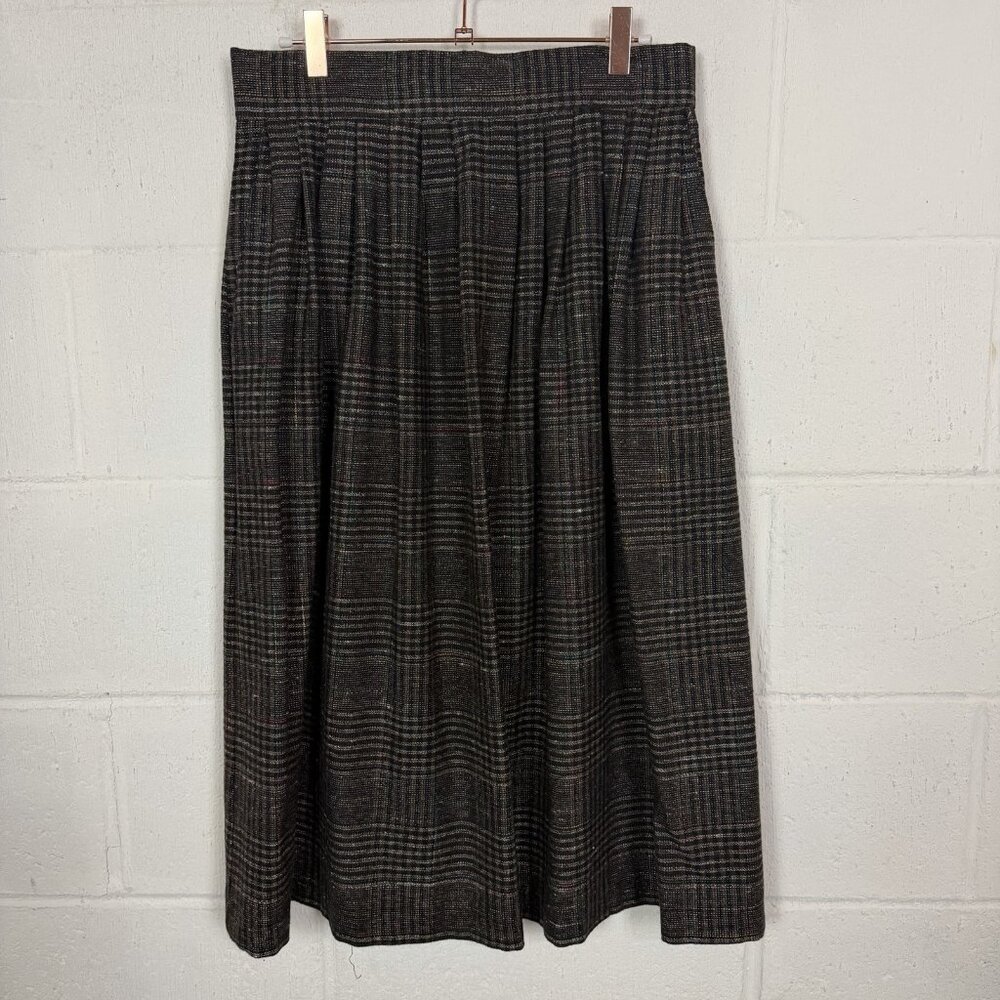 VTG Wool Blend Skirt‎ Plaid Pleated Gray Granny University Twee Dark Academia 12